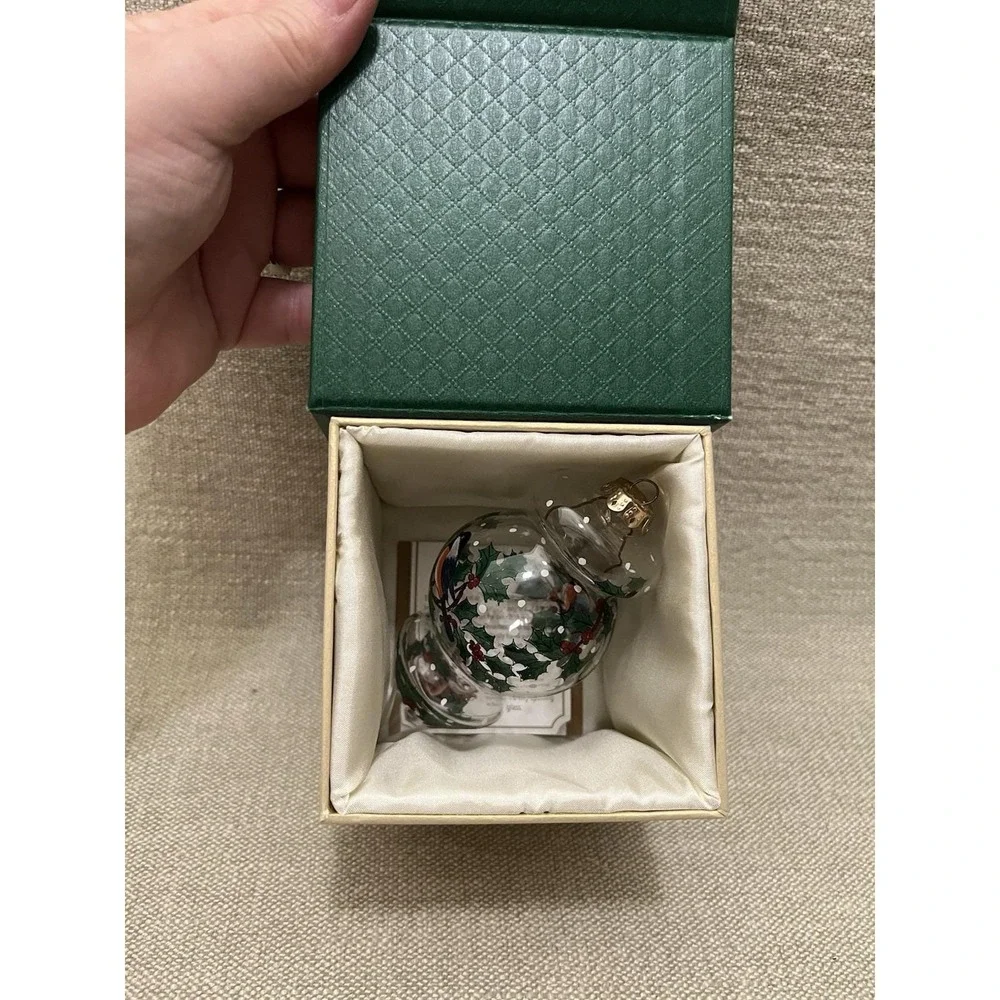 Reverse Hand Paint Teardrop Christmas Ornament Winter Bird Holly Pier 1 Li Bien